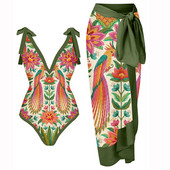 2022 Bikinis Vintage Animal Print Ολόσωμα μαγιό και καλύμματα Καλοκαιρινό φόρεμα παραλίας Σέξι μαγιό χωρίς πλάτη