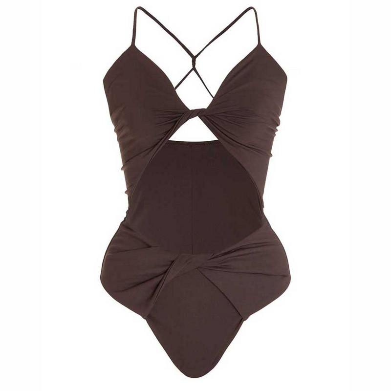 Madingas, vientisas, susuktas vientisas maudymosi kostiumėlis Seksualus iškirpimo siūlų bikinis V formos iškirpte, moteriškas maudymosi kostiumėlis Vasarinis plaukimo bikinis be nugaros