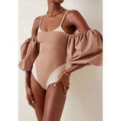 Color-Blocking Sling-Style Μαγιό με φουσκωτό μανίκι ανοιχτή πλάτη Λεπτό σέξι μπικίνι ψηλόμεσο ολόσωμο ολόσωμο ρούχο παραλίας 2022