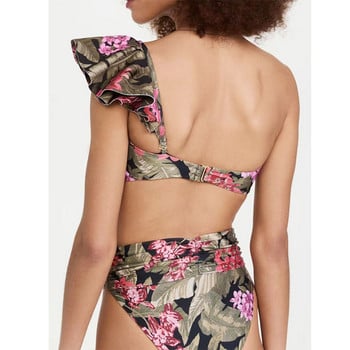 The Shoulder Swimwear Fashion Printed Two Piece Ruffled Bikini Set Designer Swimsuit Hhigh Waist Swimwear Vintage μαγιό