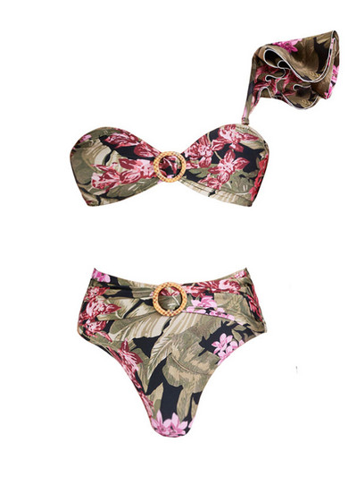 The Shoulder Swimwear Fashion Printed Two Piece Ruffled Bikini Set Designer Swimsuit Hhigh Waist Swimwear Vintage μαγιό