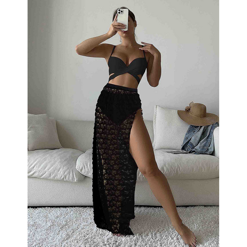 Ashgaily szexi 3 csomagos bikini szett Chiffon Push Up bikini fürdőruha Női fürdőruha fehér fürdőruha Strandruha