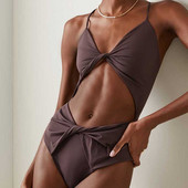 Fashion Solid Twisted ολόσωμο μαγιό σέξι κομμένο κορδόνι μπικίνι με λαιμόκοψη V γυναικείο μαγιό καλοκαιρινό μπικίνι εξώπλατο