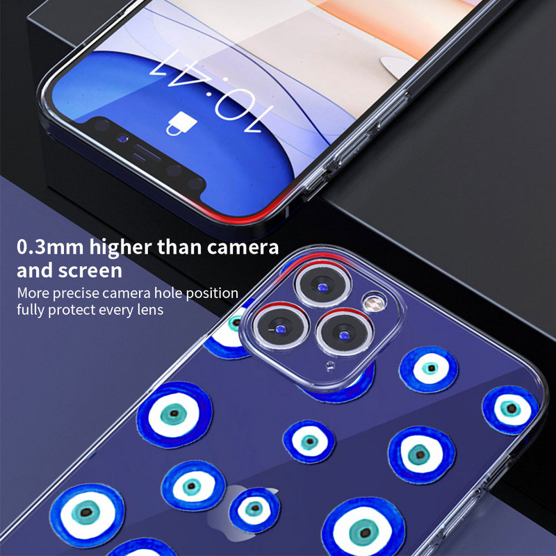 Husa de telefon cu imprimeu albastru Evil Eye pentru iPhone 13 Pro 12 Mini 11 7 8 14 Plus X XS Max XR SE 12 13 14 Husa din spate Coque