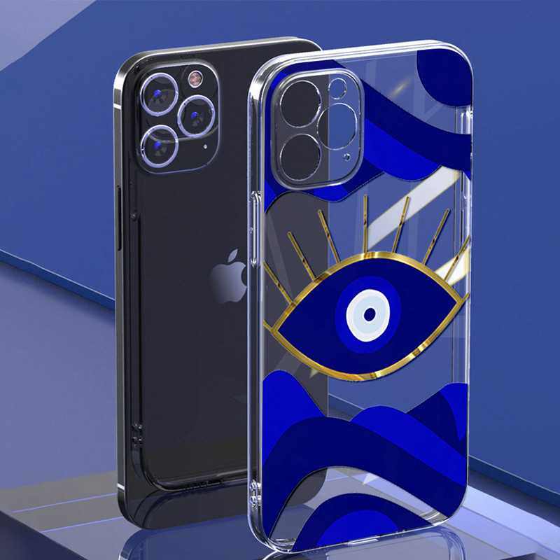 Husa de telefon cu imprimeu albastru Evil Eye pentru iPhone 13 Pro 12 Mini 11 7 8 14 Plus X XS Max XR SE 12 13 14 Husa din spate Coque