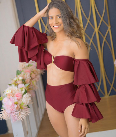 2023. Novi crveni jednodijelni kupaći kostim Ženski kupaći kostim dugih rukava Monokini Bodi s printom Kupaći kostim Odjeća za plažu