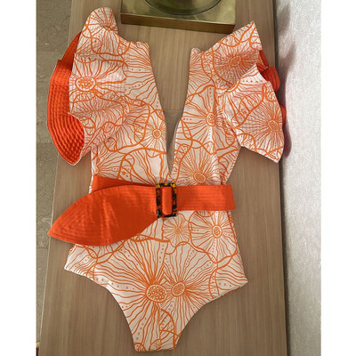 2022-es, mély, V-nyakú fodros fürdőruha övvel push-up egyrészes fürdőruha Beach Wear Backless Monokini Beach Wear fürdőruha