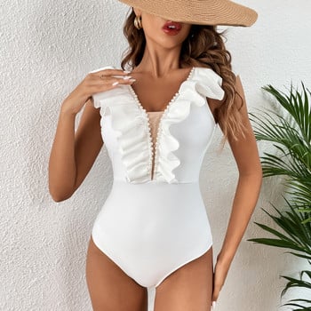 2023 Pearls V Neck One Piece Μαγιό Γυναικεία μαγιό Push Up Monokini Mesh Μαγιό Μαγιό Φόρεμα παραλίας