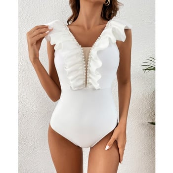 2023 Pearls V Neck One Piece Μαγιό Γυναικεία μαγιό Push Up Monokini Mesh Μαγιό Μαγιό Φόρεμα παραλίας