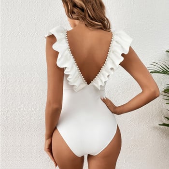 2023 Pearls V Neck One Piece Μαγιό Γυναικεία μαγιό Push Up Monokini Mesh Μαγιό Μαγιό Φόρεμα παραλίας