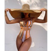 2022 Секси бански костюм с V-образно деколте за жени с принт Push Up Бански костюм Монокини с подложка Бански костюм Изрязани плажни облекла