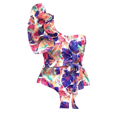 2023 Еднослоен бански костюм с волани Дамски бански Push Up Монокини Бански костюм с едно рамо Плажно облекло