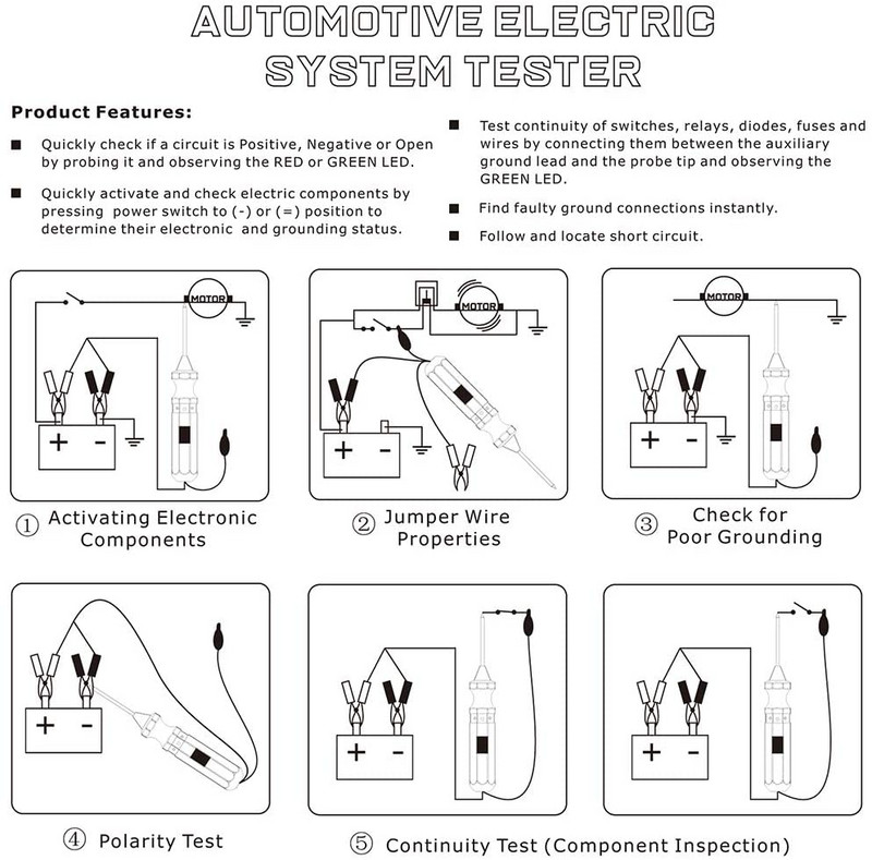 3–48 V automobilių sunkvežimių skaitmeninis LCD grandinės testeris su 11 pėdų vielos automobilio grandinės linijos bandymo rašiklio įtampos matuokliu ir lempos zondo diagnostikos įrankiu