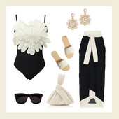 Дамски бански 2022 г. Нови бански костюми от една част, бански костюм на цветя Бяло черно боди Плажно облекло Дамско