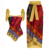 Costum de baie pentru femei Costum de baie dintr-o singură piesă Bikini cu imprimeu vintage colorblock cu acoperire Îmbrăcăminte de plajă de vară Costum de baie push up