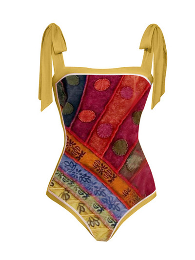 Costum de baie pentru femei Costum de baie dintr-o singură piesă Bikini cu imprimeu vintage colorblock cu acoperire Îmbrăcăminte de plajă de vară Costum de baie push up