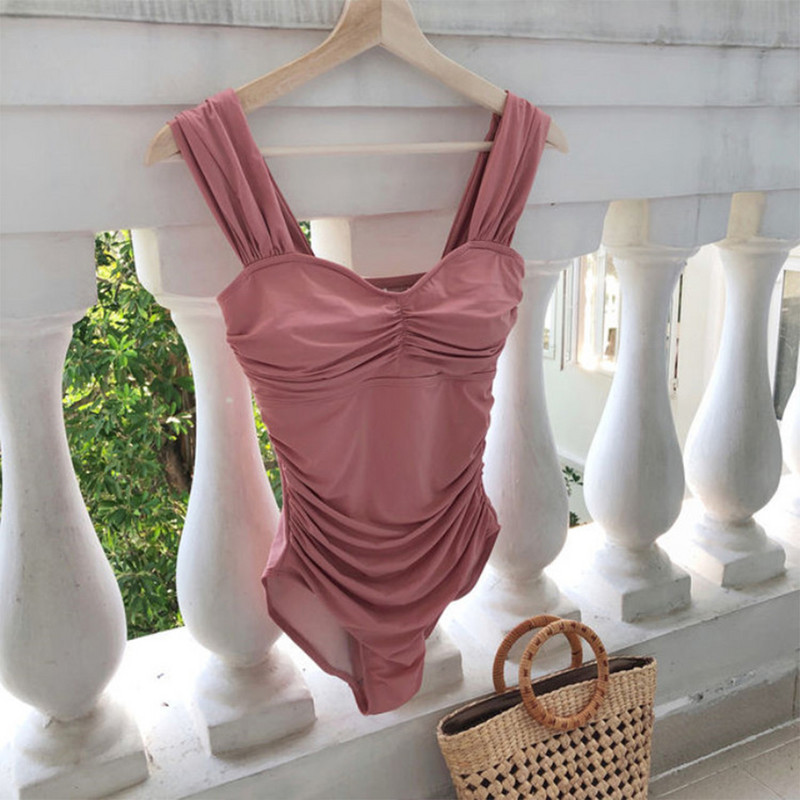 Női retro fürdőruha rózsaszín egyszínű ünnepi strandruha tervező fürdőruha Vintage nyári szörföltözet