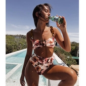 2023 Бански бикини с халтер Дамски бански костюм с висока талия Бански костюм Плажно облекло Bandeau Biquini