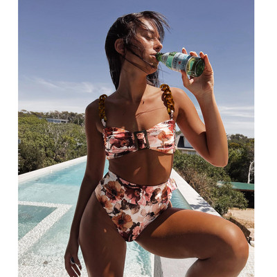 2023 Бански бикини с халтер Дамски бански костюм с висока талия Бански костюм Плажно облекло Bandeau Biquini