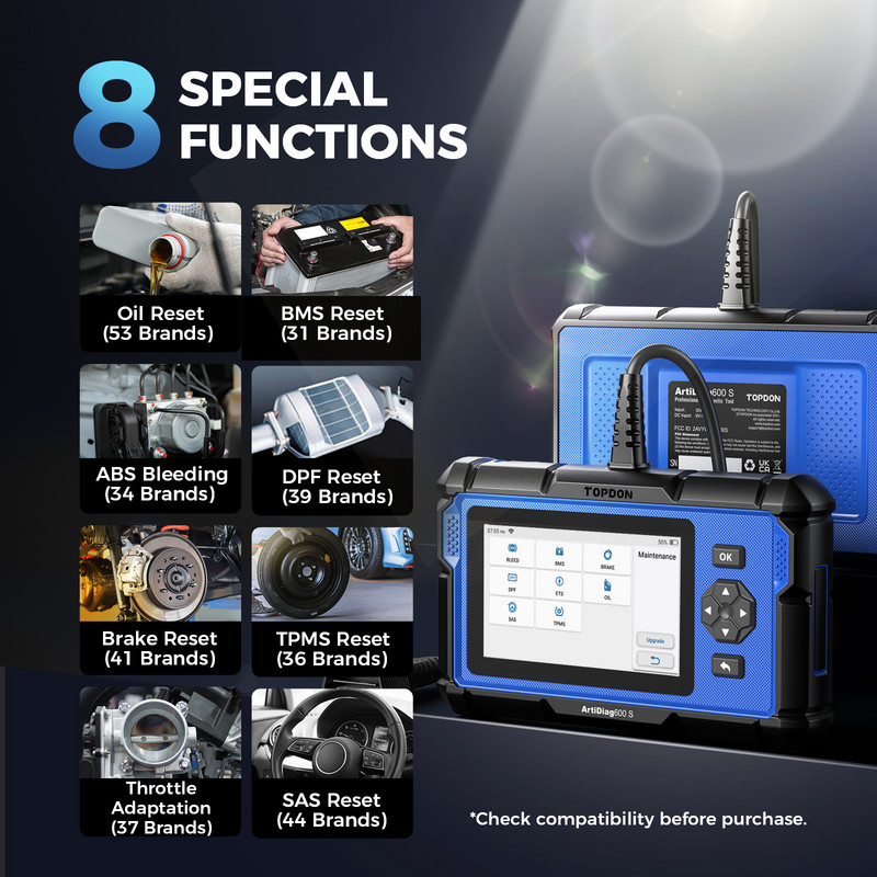 Σάρωση TOPDON ArtiDiag600S OBD2 Διαγνωστικό εργαλείο αυτοκινήτου Λάδι ανάγνωσης κωδικών/BMS/ABS/SAS/EPB/DPF/TPMS/Σάρωση δοκιμής κινητήρα γκαζιού