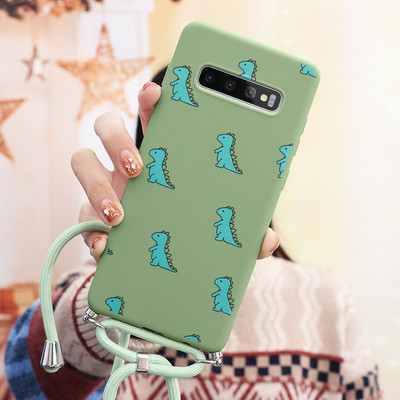 Θήκη δεινοσαύρων κινουμένων σχεδίων για Samsung Galaxy S21 S20 FE Note 20 Ultra 10 9 8 S10 S10e S9 S8 Lite Plus Pro 2020 Κολιέ κορδόνι