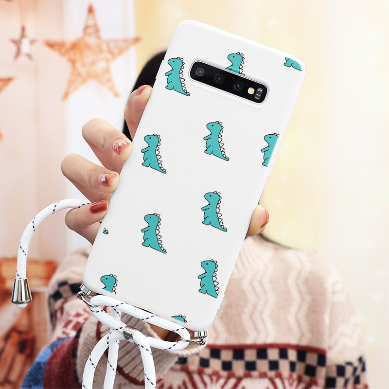 Θήκη δεινοσαύρων κινουμένων σχεδίων για Samsung Galaxy S21 S20 FE Note 20 Ultra 10 9 8 S10 S10e S9 S8 Lite Plus Pro 2020 Κολιέ κορδόνι