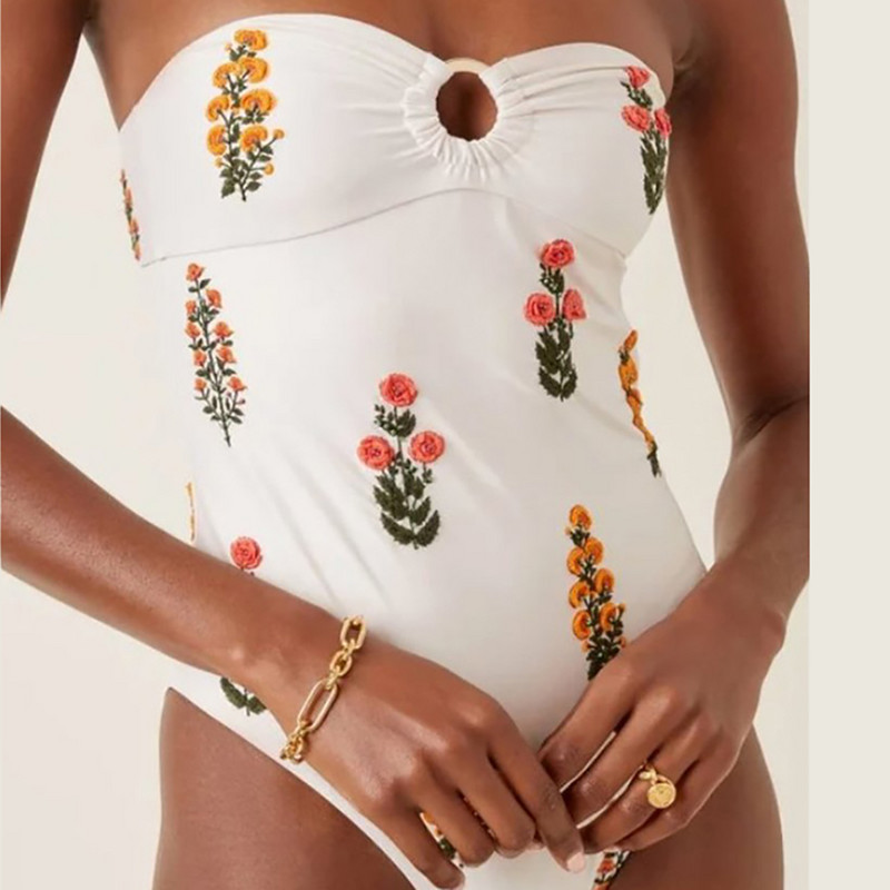 Módne bandeau potlačené bikiny jednodielne plavky a zakrývajúce sexi výrez dámske plavky letné plážové oblečenie plávanie bikiny