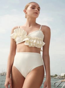 Моден комплект бикини с волани Неправилни отделни бански костюми с бандо от две части Бански костюми с висока талия Лятно плажно облекло Дамски бански костюм