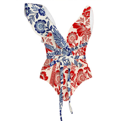 Ретро бикини 2022 г. Нов дамски секси цял бански костюм с волани и пола Лятно плажно облекло Триъгълен бански костюм с v-образно деколте Плувен