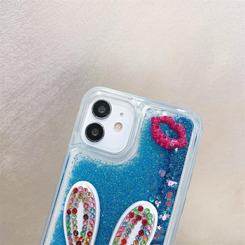 Glitter Liquid Bunny Ear Holder Калъф за телефон за Samsung Note 10 20 Ultra 9 S22 S20 FE S21 Plus S10 S9 Plus S8 S7 Калъф за плаващи пясъци