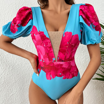 2023 Mesh Sexy One Piece μαγιό Γυναικείο μαγιό Floral μαγιό V λαιμόκοψης παραλίας Φορέα με επένδυση Monokini γυναικείο