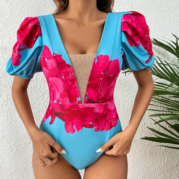 2023 Mesh Sexy One Piece μαγιό Γυναικείο μαγιό Floral μαγιό V λαιμόκοψης παραλίας Φορέα με επένδυση Monokini γυναικείο