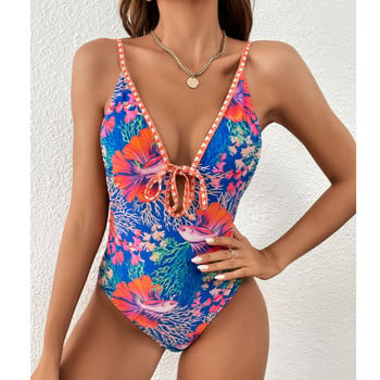 Ashgaily 2023 Print V Neck One Piece Γυναικεία y2k Μαγιό συνονθύλευμα Εξώπλατο μαγιό παραλίας Γυναικείο Monokini