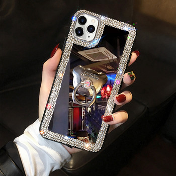 3D луксозен калъф с огледало с диамантени бижута и кристали за IPhone 14 13 12 11 Pro Max X XR XS Max 7 8 Plus 6 6S SE Капак с стойка за пръстени