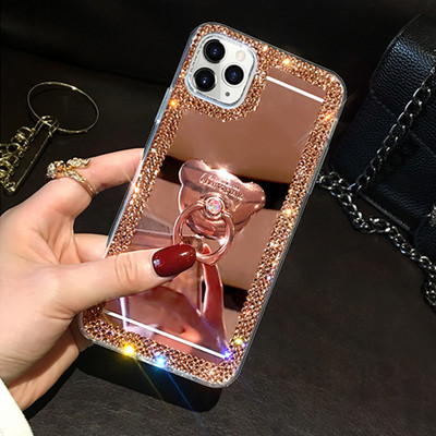 Θήκη καθρέφτη 3D Luxury Crystal Bling Diamond Jewelry για IPhone 14 13 12 11 Pro Max X XR XS Max 7 8 Plus 6 6S SE Ring Stand κάλυμμα