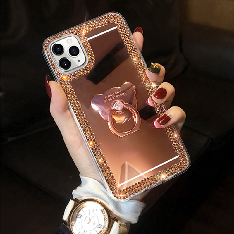 Θήκη καθρέφτη 3D Luxury Crystal Bling Diamond Jewelry για IPhone 14 13 12 11 Pro Max X XR XS Max 7 8 Plus 6 6S SE Ring Stand κάλυμμα