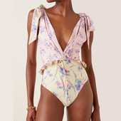 Дамски цял бански костюм с щампа с дантела Deep V Famale Ретро дизайнерски бански костюм Лято