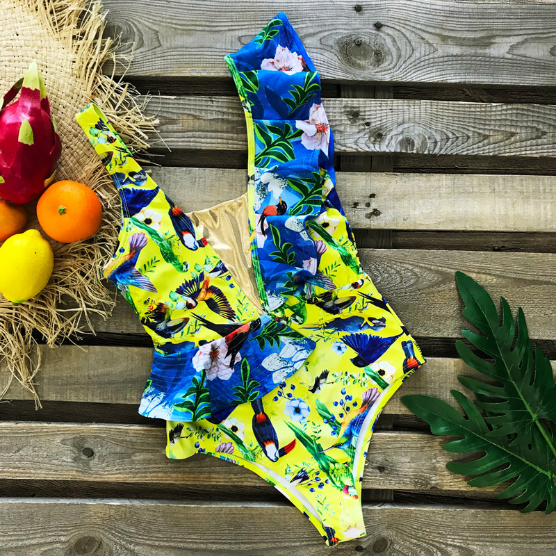 2023-as új szexi egyrészes fürdőruha Deep V fürdőruha, női fodros Flounce Beach Wear pántos monokini hát nélküli fürdőruha