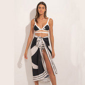 Модни бански костюми с щампи Бански костюм от три части с покривало Секси празнични плажни облекла с висока талия Лятно плажно облекло Микро бикини