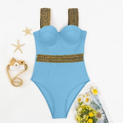 Push Up One Piece Swimsuit 2022 Нови бански костюми Дамски бански костюми Бански костюми Плажно облекло с контрастни връзки Бански костюм
