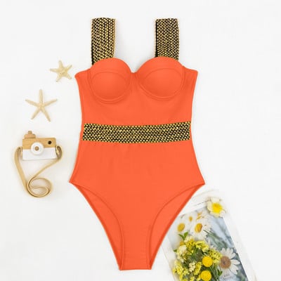 Push Up One Piece Swimsuit 2022 Нови бански костюми Дамски бански костюми Бански костюми Плажно облекло с контрастни връзки Бански костюм
