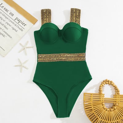 Push Up One Piece Swimsuit 2022 Нови бански костюми Дамски бански костюми Бански костюми Плажно облекло с контрастни връзки Бански костюм