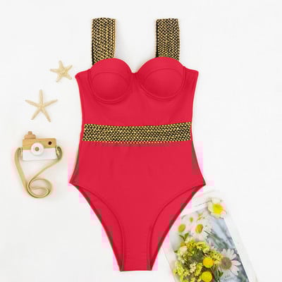 Push Up One Piece Swimsuit 2022 Нови бански костюми Дамски бански костюми Бански костюми Плажно облекло с контрастни връзки Бански костюм