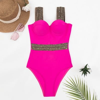 Push Up One Piece Swimsuit 2022 Нови бански костюми Дамски бански костюми Бански костюми Плажно облекло с контрастни връзки Бански костюм