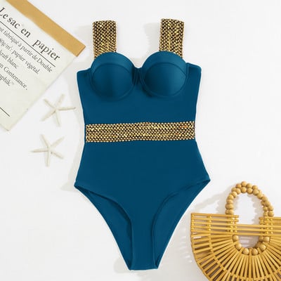 Push Up One Piece Swimsuit 2022 Нови бански костюми Дамски бански костюми Бански костюми Плажно облекло с контрастни връзки Бански костюм