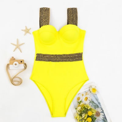 Push Up One Piece Swimsuit 2022 Нови бански костюми Дамски бански костюми Бански костюми Плажно облекло с контрастни връзки Бански костюм
