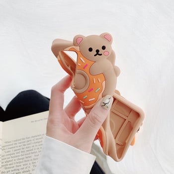 3D Cute Cartoon Tasty Donuts Bear Case за Huawei P30 P40 Mate 30 40 Nova 5 6 7 8 Pro 8 SE Мек силиконов заден капак с висулка