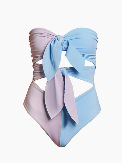 Bandeau Colorblock levehető ujjú egyrészes fürdőruha aszimmetrikus fürdőruha Ünnepi strandruházat nyári szörfös viselet