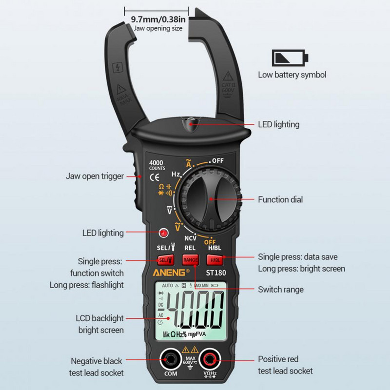 Rezistență Lanterna LCD Display Clamp Meter electrician pentru gospodărie