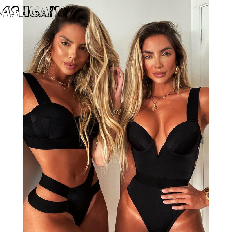 Push Up egyrészes fürdőruha, női szexi magas vágású, kötszeres fürdőruha Strandfürdő fürdőruha 2021 Monokini Body